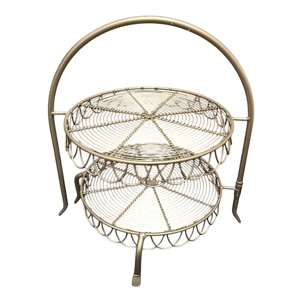 Pier 1 Silver Swivel 2 Tier Wire Serving Stand Dessert Pastry Fruit Basket